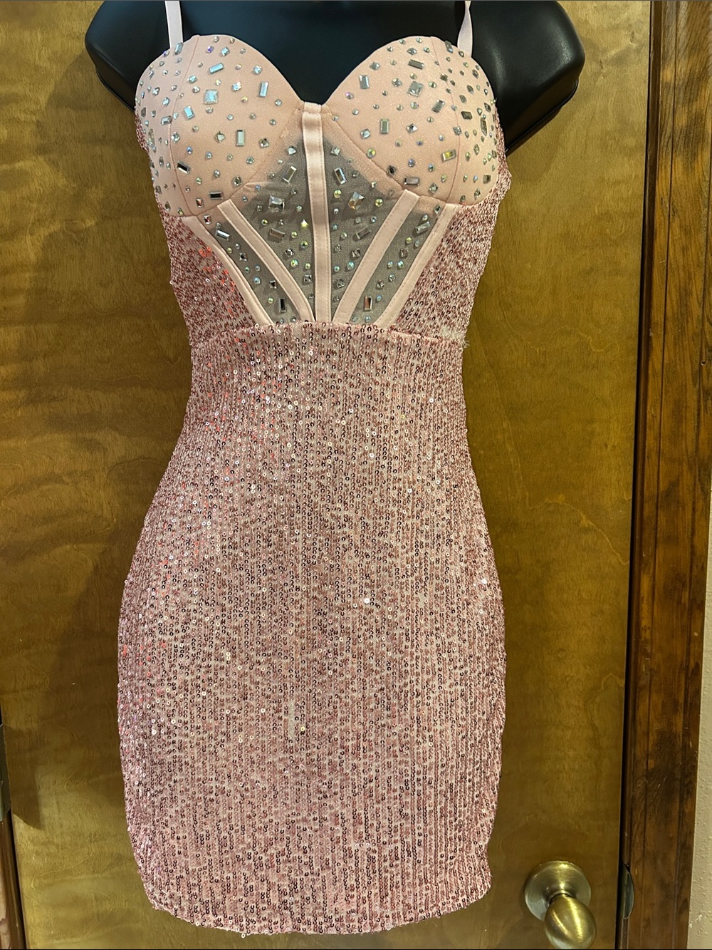 Pink Sequin Bodycon Dress with Embellished Bust - Homecoming
